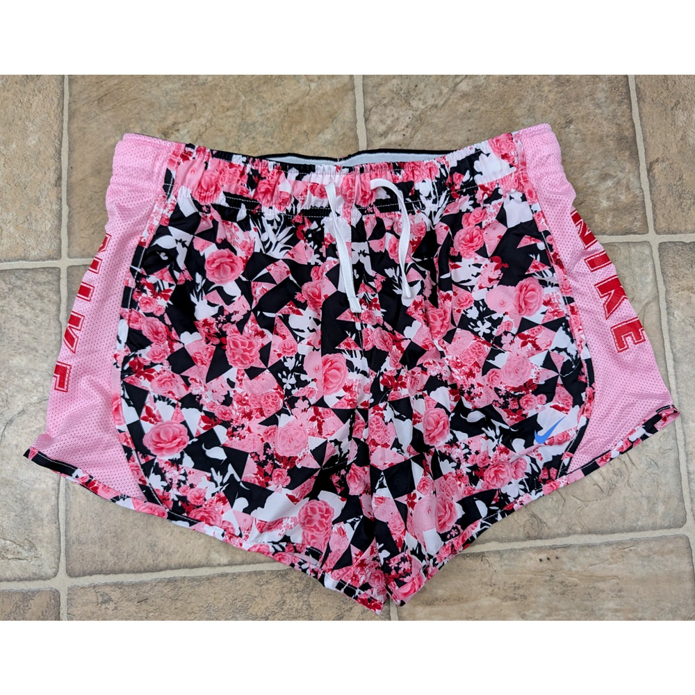 Nike Dri-Fit sz L girls Running Shorts pink floral brief lined kids 1886